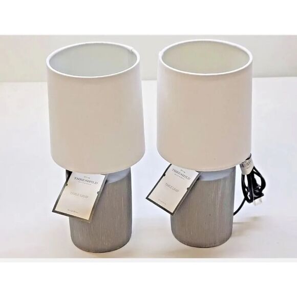 Lot 2 Threshold Grey Wood Grain Table Lamps 13 inch Modern Lighting - Picture 2 of 5